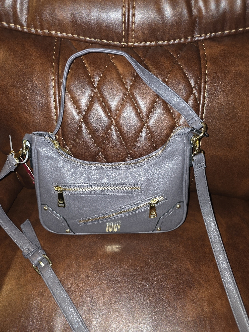 Juicy Couture Gray Crossbody Shoulder Bag with Gold Hardware